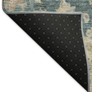 HomeRoots 10' Teal Blue, Beige & Gold Floral Washable Area Rug – Durable Design for Indoor & Outdoor Spaces 688632