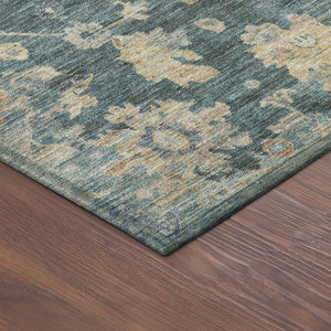HomeRoots 10' Teal Blue, Beige & Gold Floral Washable Area Rug – Durable Design for Indoor & Outdoor Spaces 688632
