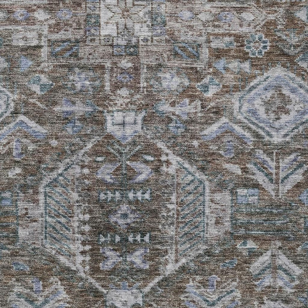 HomeRoots 5' X 8' Chocolate and Denim Blue Medallion Area Rug - Durable, Washable, Stylish for Indoor & Outdoor Use 688634