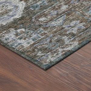 HomeRoots 8' Round Medallion Area Rug in Chocolate & Denim Blue – Washable, Durable, Indoor/Outdoor Style! 688635