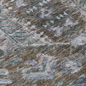 HomeRoots 8' Round Medallion Area Rug in Chocolate & Denim Blue – Washable, Durable, Indoor/Outdoor Style! 688635