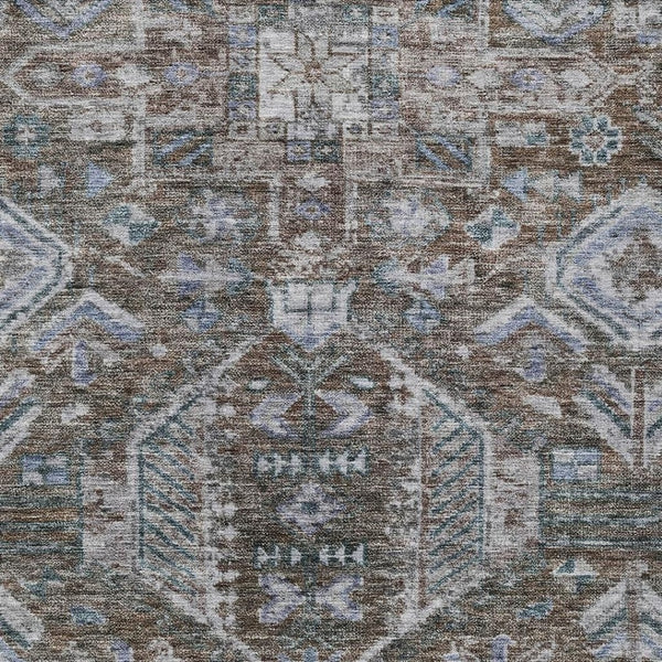 HomeRoots 8' X 10' Medallion Washable Rug in Chocolate & Denim Blue - Perfect for Indoor & Outdoor Use! 688636