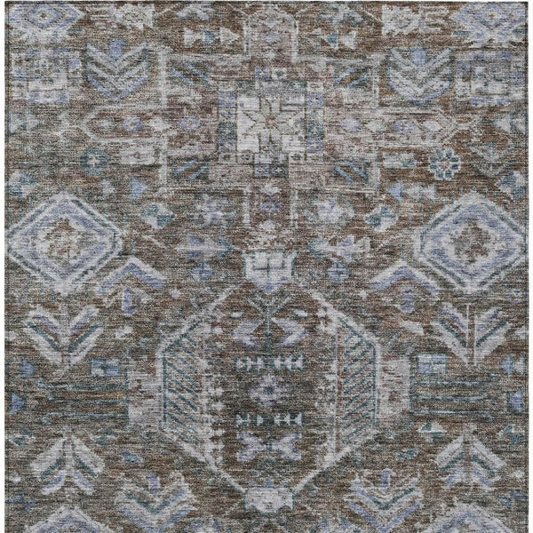 HomeRoots 8' X 10' Medallion Washable Rug in Chocolate & Denim Blue - Perfect for Indoor & Outdoor Use! 688636