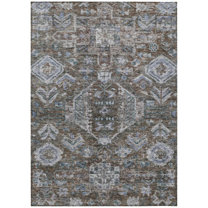 HomeRoots 8' X 10' Medallion Washable Rug in Chocolate & Denim Blue - Perfect for Indoor & Outdoor Use! 688636