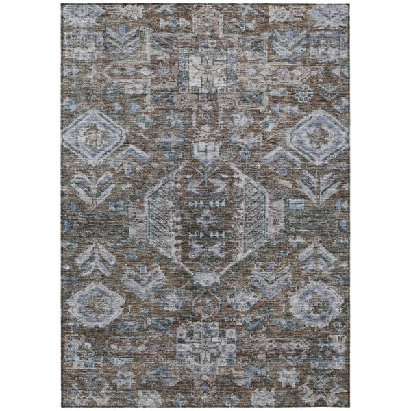 HomeRoots 8' X 10' Medallion Washable Rug in Chocolate & Denim Blue - Perfect for Indoor & Outdoor Use! 688636