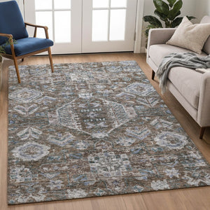 HomeRoots 8' X 10' Medallion Washable Rug in Chocolate & Denim Blue - Perfect for Indoor & Outdoor Use! 688636