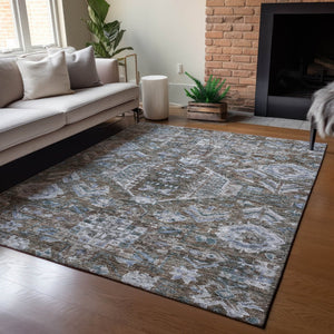 HomeRoots 8' X 10' Medallion Washable Rug in Chocolate & Denim Blue - Perfect for Indoor & Outdoor Use! 688636