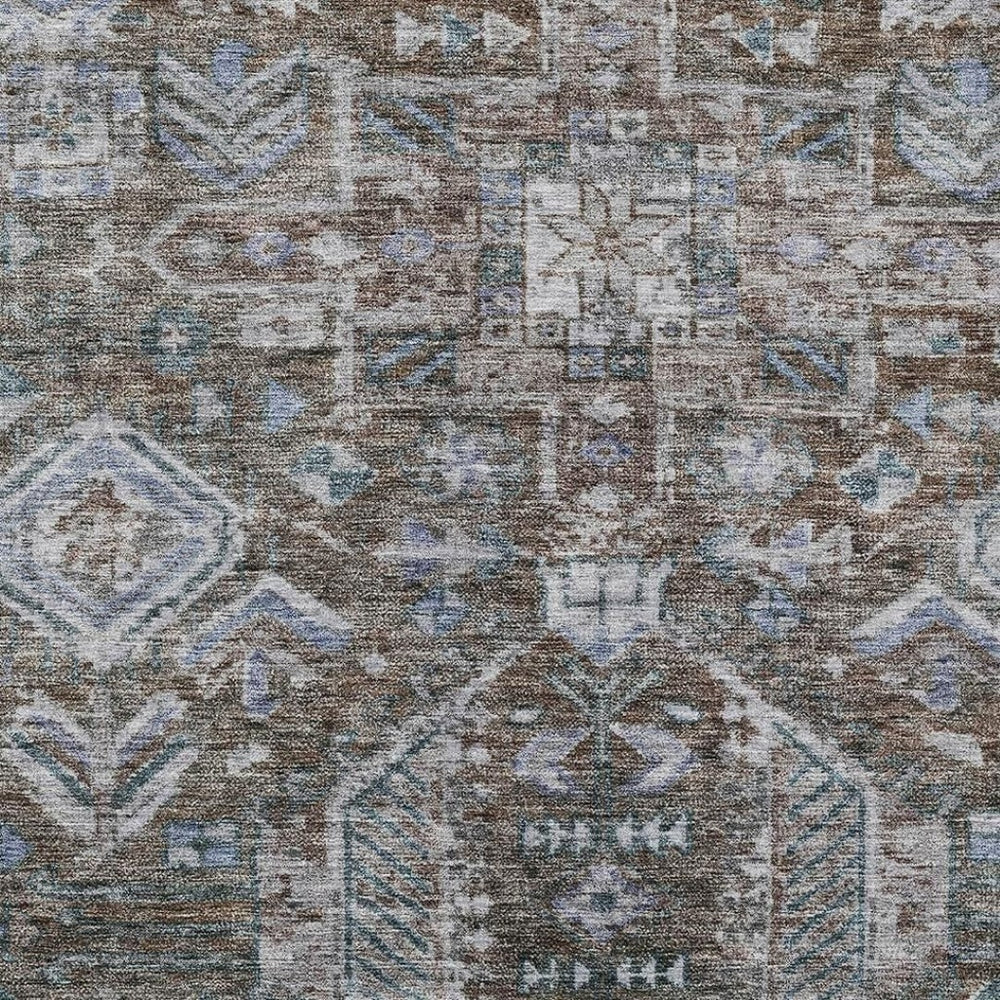 HomeRoots 9' X 12' Chocolate and Denim Blue Medallion Area Rug - Durable, Washable for Indoor & Outdoor Use! 688637