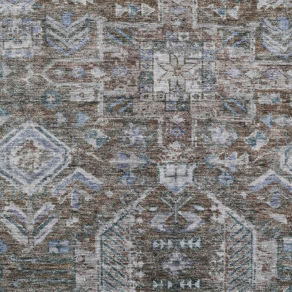 HomeRoots 9' X 12' Chocolate and Denim Blue Medallion Area Rug - Durable, Washable for Indoor & Outdoor Use! 688637