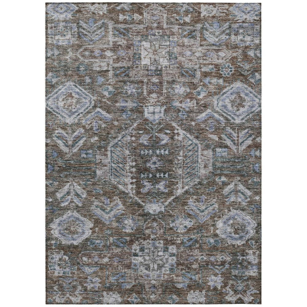 HomeRoots 9' X 12' Chocolate and Denim Blue Medallion Area Rug - Durable, Washable for Indoor & Outdoor Use! 688637