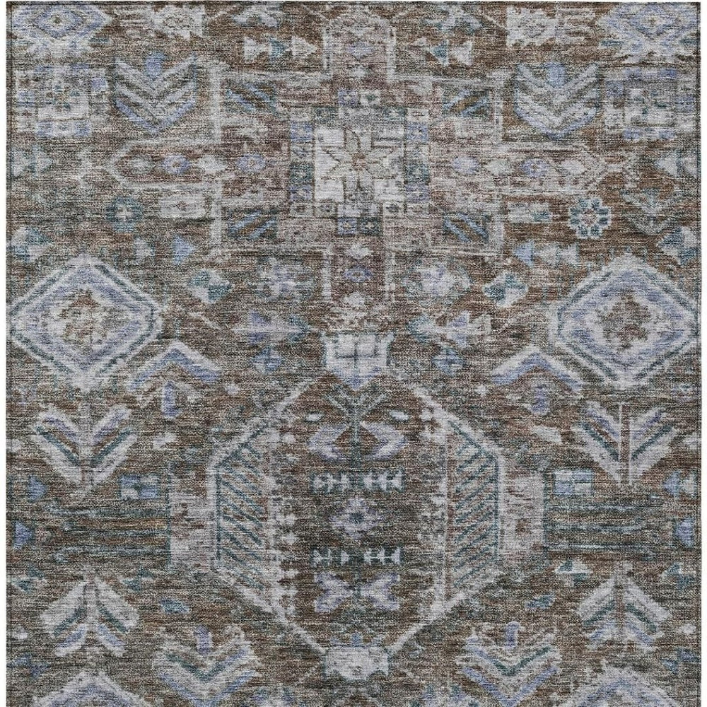 HomeRoots 10' X 14' Chocolate & Denim Medallion Rug – Washable, Durable Indoor/Outdoor Area Rug for All Spaces 688638