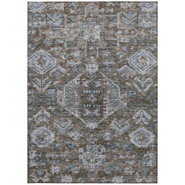 HomeRoots 10' X 14' Chocolate & Denim Medallion Rug – Washable, Durable Indoor/Outdoor Area Rug for All Spaces 688638