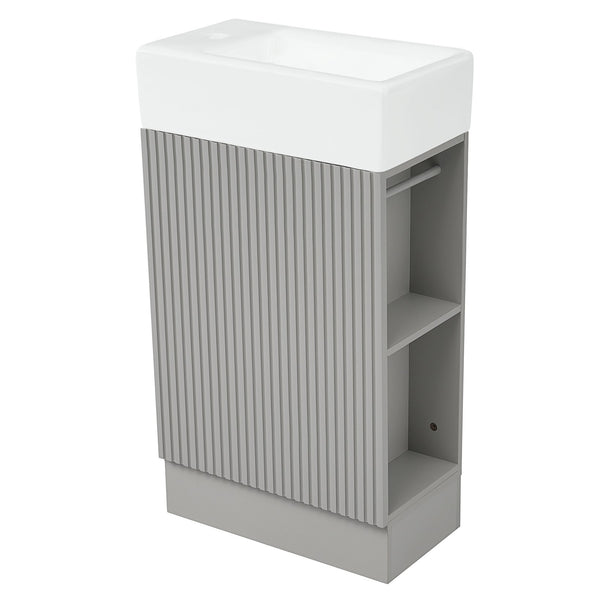 English Elm 18.6" Bathroom Vanity with Sink and Ceramic Top, MDF Cabinet with Door, TP Holder & Shelf Grey N725P212181E