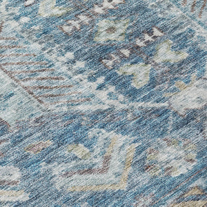 HomeRoots 8' Denim Blue Round Medallion Washable Area Rug – Durable Indoor/Outdoor Design for High-Traffic Spaces 688641