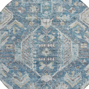 HomeRoots 8' Denim Blue Round Medallion Washable Area Rug – Durable Indoor/Outdoor Design for High-Traffic Spaces 688641