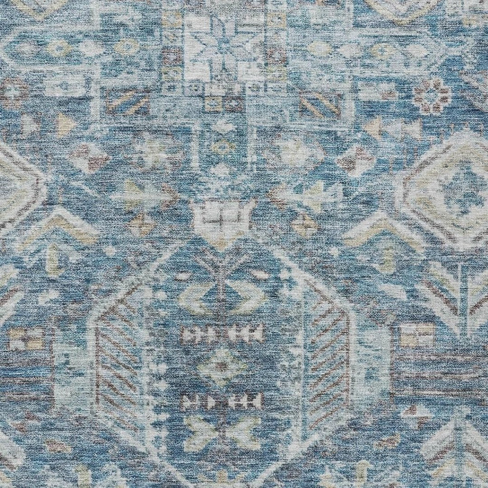 HomeRoots 8' X 10' Denim Blue & Ivory Medallion Rug – Stylish, Washable, Indoor/Outdoor for High-Traffic Areas 688642