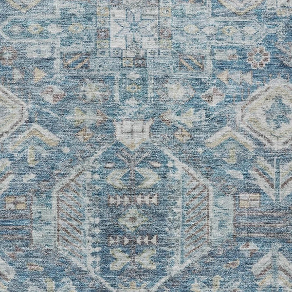 HomeRoots 8' X 10' Denim Blue & Ivory Medallion Rug – Stylish, Washable, Indoor/Outdoor for High-Traffic Areas 688642