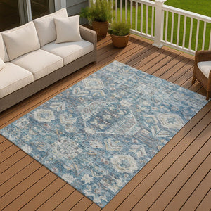 HomeRoots 9' X 12' Stylish Denim Blue and Ivory Medallion Area Rug - Durable, Washable for Indoor & Outdoor Use! 688643
