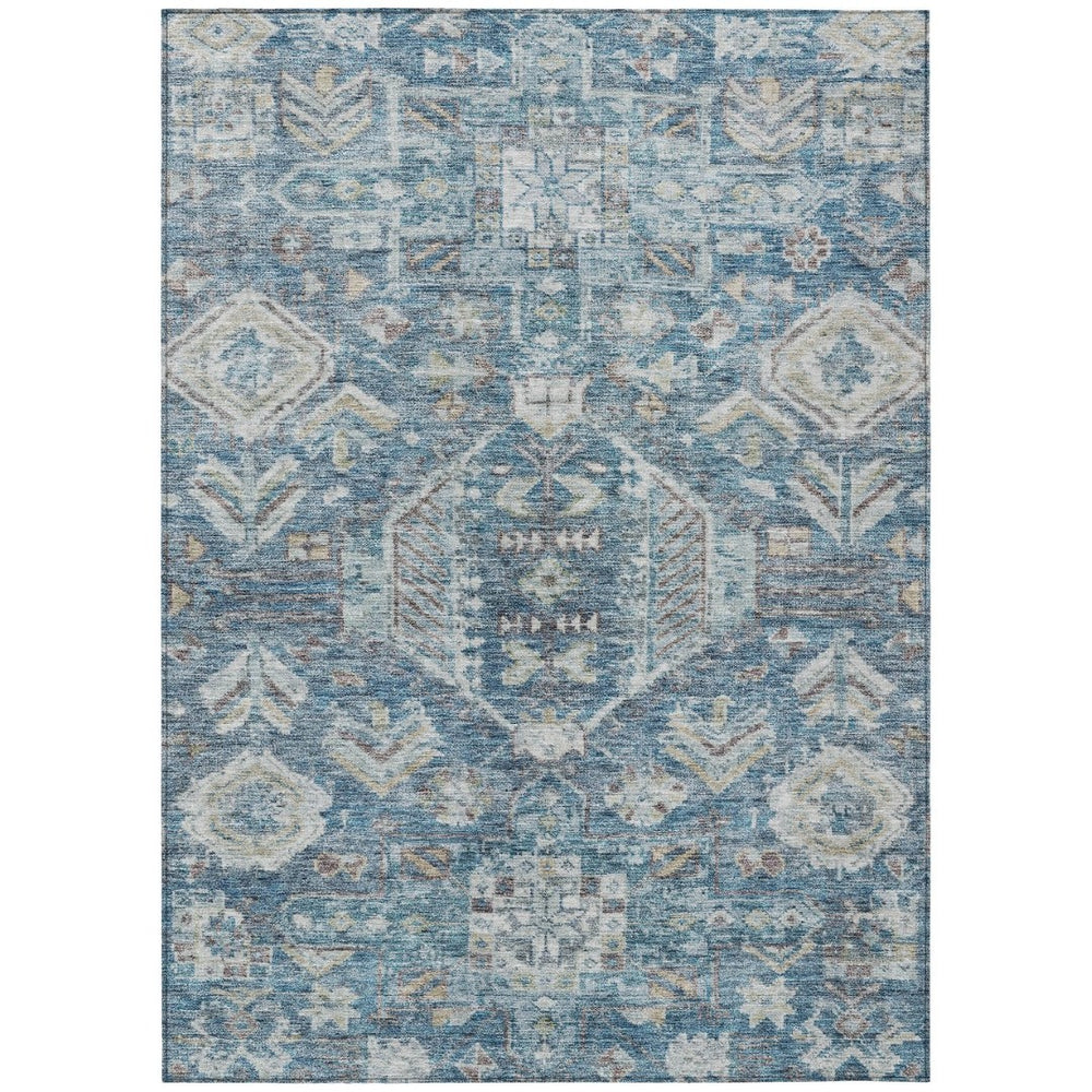 HomeRoots 9' X 12' Stylish Denim Blue and Ivory Medallion Area Rug - Durable, Washable for Indoor & Outdoor Use! 688643