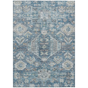 HomeRoots 9' X 12' Stylish Denim Blue and Ivory Medallion Area Rug - Durable, Washable for Indoor & Outdoor Use! 688643