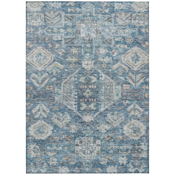 HomeRoots 9' X 12' Stylish Denim Blue and Ivory Medallion Area Rug - Durable, Washable for Indoor & Outdoor Use! 688643
