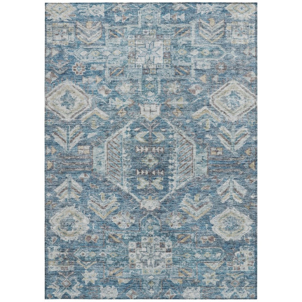 HomeRoots 10' Denim Blue and Ivory Medallion Area Rug - Washable, Durable for Indoor & Outdoor Spaces! 688644