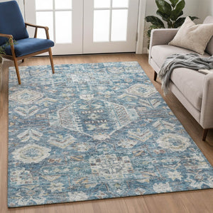 HomeRoots 10' Denim Blue and Ivory Medallion Area Rug - Washable, Durable for Indoor & Outdoor Spaces! 688644