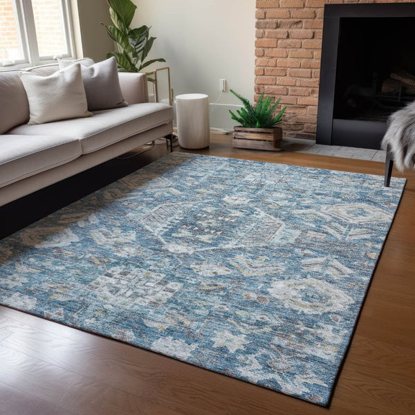 HomeRoots 10' Denim Blue and Ivory Medallion Area Rug - Washable, Durable for Indoor & Outdoor Spaces! 688644