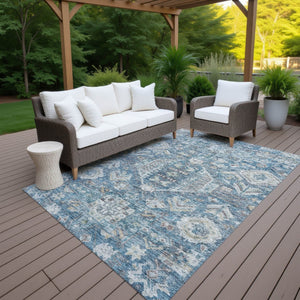 HomeRoots 10' Denim Blue and Ivory Medallion Area Rug - Washable, Durable for Indoor & Outdoor Spaces! 688644