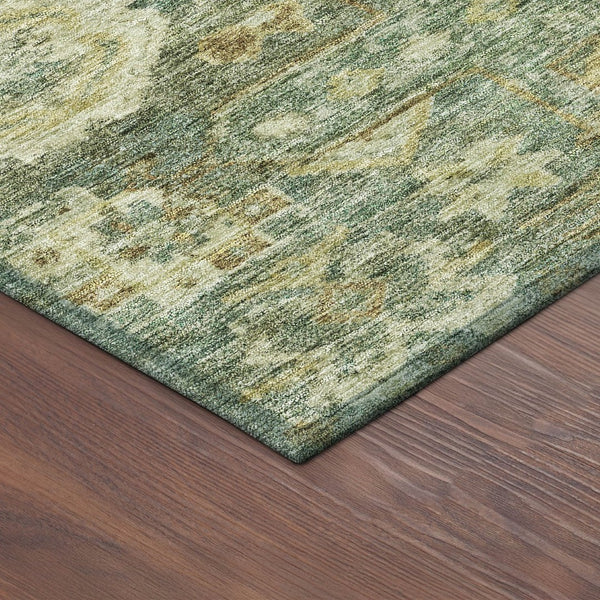 HomeRoots 8' Fern Green and Gold Round Medallion Rug - Durable, Washable Design for Indoor/Outdoor Elegance 688647
