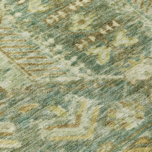 HomeRoots 8' Fern Green and Gold Round Medallion Rug - Durable, Washable Design for Indoor/Outdoor Elegance 688647