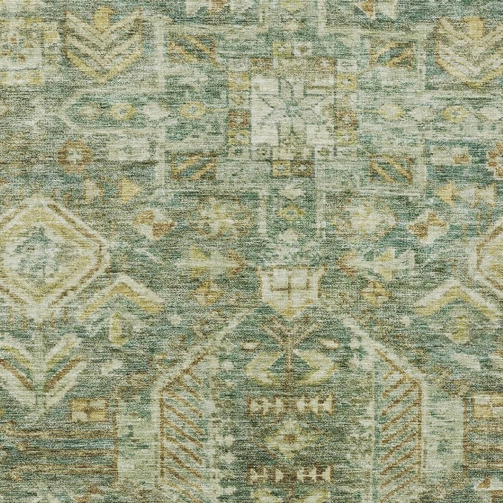 HomeRoots 8' X 10' Fern Green & Gold Medallion Indoor/Outdoor Rug - Washable, Durable, Stylish for Any Space 688648