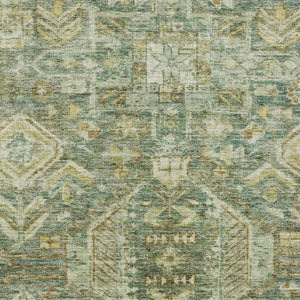 HomeRoots 9' X 12' Elegant Fern Green & Gold Medallion Indoor/Outdoor Area Rug - Machine Washable & Durable 688649