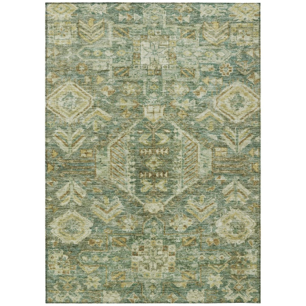 HomeRoots 9' X 12' Elegant Fern Green & Gold Medallion Indoor/Outdoor Area Rug - Machine Washable & Durable 688649