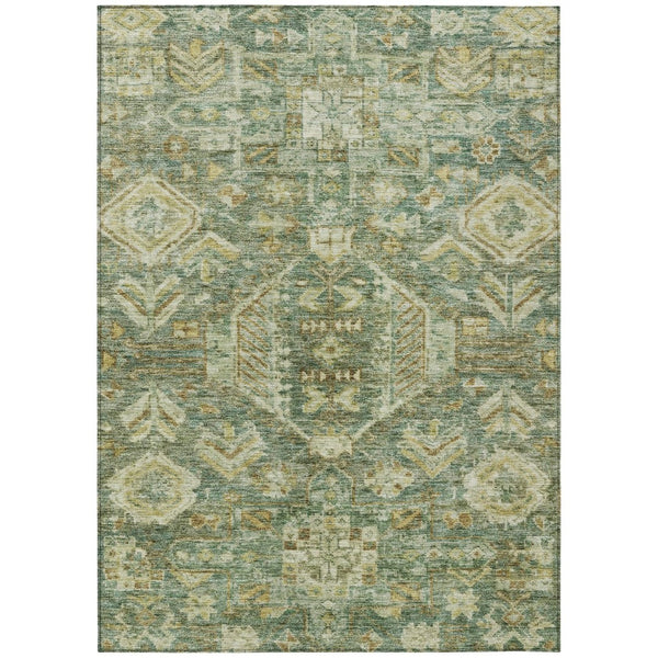 HomeRoots 9' X 12' Elegant Fern Green & Gold Medallion Indoor/Outdoor Area Rug - Machine Washable & Durable 688649