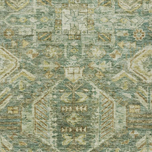 HomeRoots 10' Elegant Fern Green & Gold Medallion Washable Area Rug for Indoor & Outdoor High-Traffic Spaces 688650