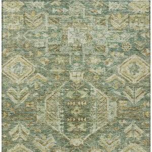 HomeRoots 10' Elegant Fern Green & Gold Medallion Washable Area Rug for Indoor & Outdoor High-Traffic Spaces 688650