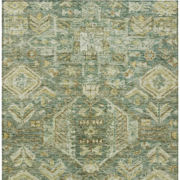 HomeRoots 10' Elegant Fern Green & Gold Medallion Washable Area Rug for Indoor & Outdoor High-Traffic Spaces 688650