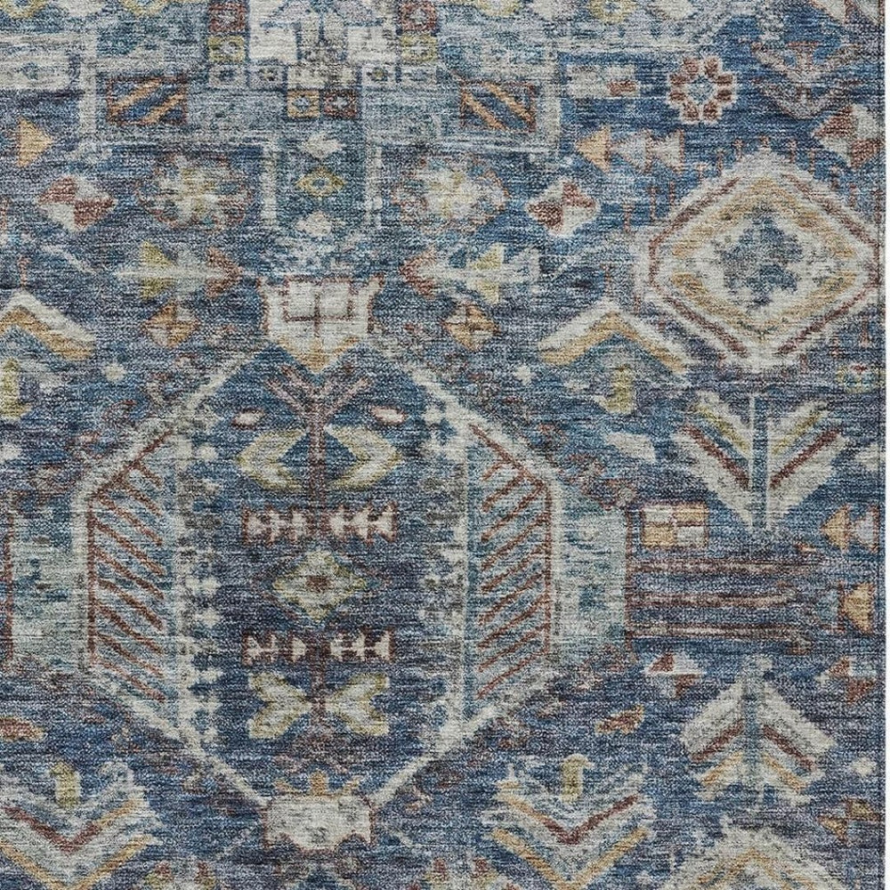 HomeRoots 5' X 8' Elegant Navy Blue Medallion Washable Area Rug for Indoor Outdoor Spaces - Durable Style! 688652