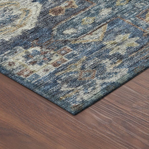 HomeRoots 8' Navy Blue Round Medallion Area Rug - Durable, Stain-Resistant, Indoor/Outdoor, Washable Design 688653