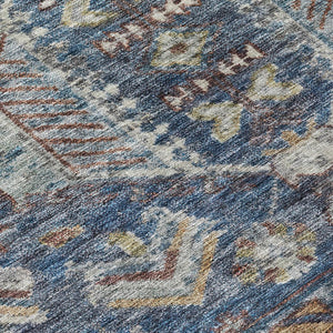 HomeRoots 8' Navy Blue Round Medallion Area Rug - Durable, Stain-Resistant, Indoor/Outdoor, Washable Design 688653