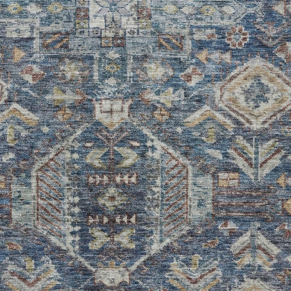HomeRoots 8' X 10' Elegant Medallion Indoor Outdoor Area Rug - Navy Blue, Ivory, Beige - Washable, Durable Design 688654