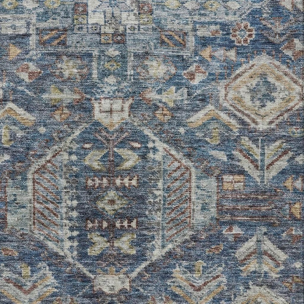 HomeRoots 10' Navy Blue Ivory Beige Medallion Area Rug - Washable, Durable for Indoor & Outdoor Use, Easy Care 688656