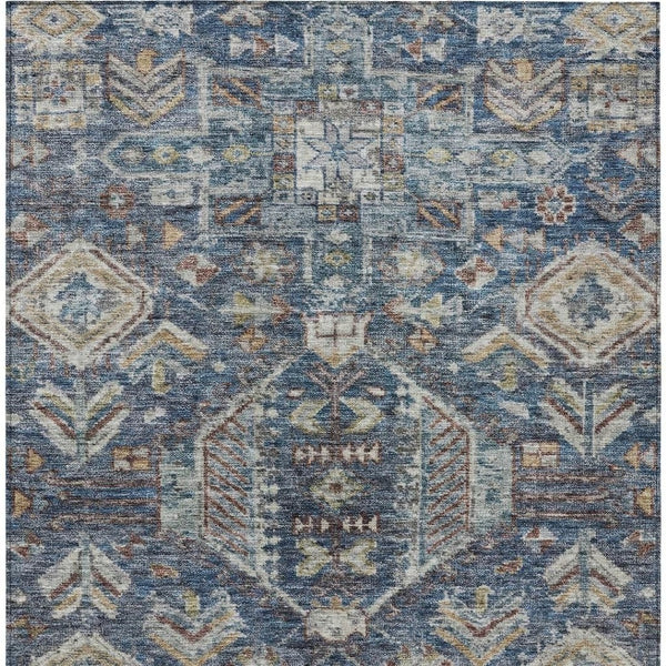 HomeRoots 10' Navy Blue Ivory Beige Medallion Area Rug - Washable, Durable for Indoor & Outdoor Use, Easy Care 688656