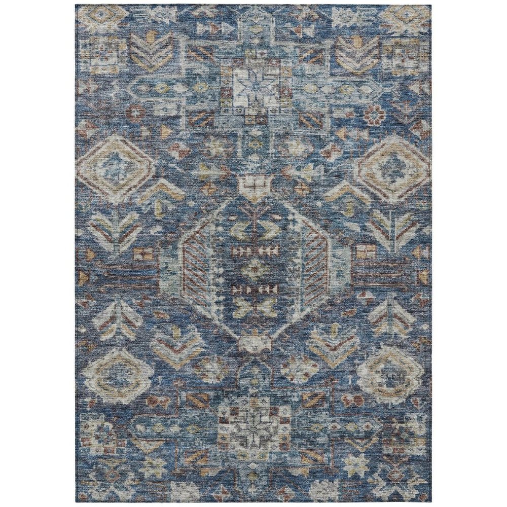 HomeRoots 10' Navy Blue Ivory Beige Medallion Area Rug - Washable, Durable for Indoor & Outdoor Use, Easy Care 688656