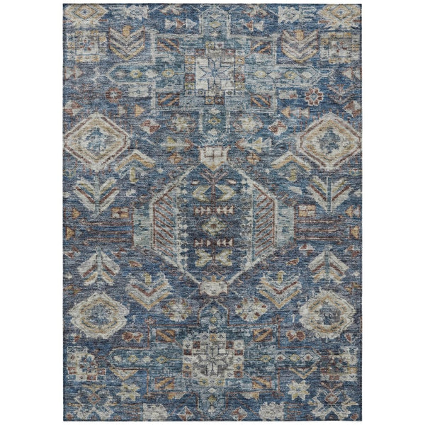HomeRoots 10' Navy Blue Ivory Beige Medallion Area Rug - Washable, Durable for Indoor & Outdoor Use, Easy Care 688656