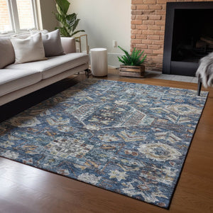 HomeRoots 10' Navy Blue Ivory Beige Medallion Area Rug - Washable, Durable for Indoor & Outdoor Use, Easy Care 688656