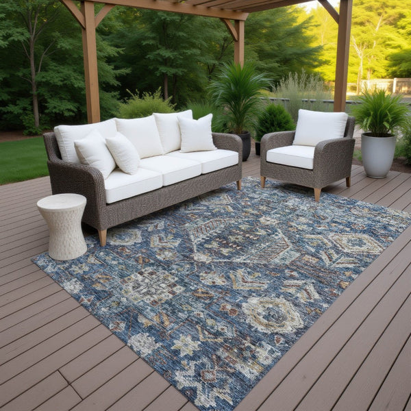 HomeRoots 10' Navy Blue Ivory Beige Medallion Area Rug - Washable, Durable for Indoor & Outdoor Use, Easy Care 688656