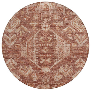 HomeRoots 8' Washable Round Area Rug in Rust and Beige Medallion Design - Durable, Stylish for Indoors & Outdoors 688659
