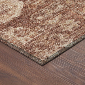 HomeRoots 8' Washable Round Area Rug in Rust and Beige Medallion Design - Durable, Stylish for Indoors & Outdoors 688659